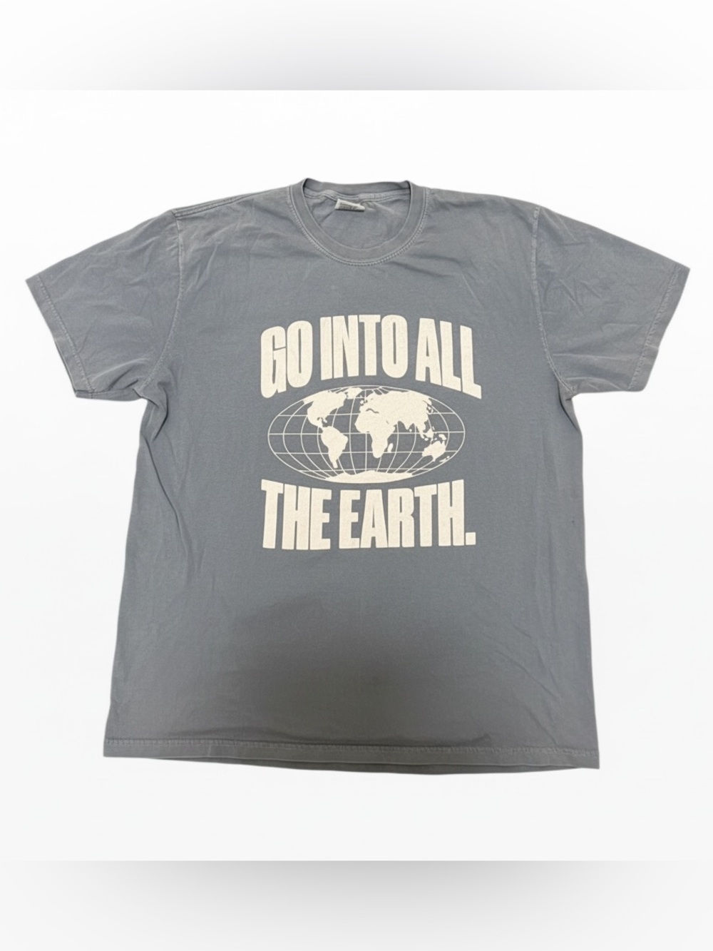 Elevated Faith Go Into All The Earth T-Shirt Large Light Blue